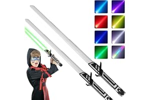 JOINBO 2 Pack 7 Colors Light up Saber, LED Light Swords with FX Sound(Motion Sensitive) and Realistic Handle, Light up Toy for Kids, Warriors and Galaxy War Fighter, Halloween Party Xmas Gift Black
