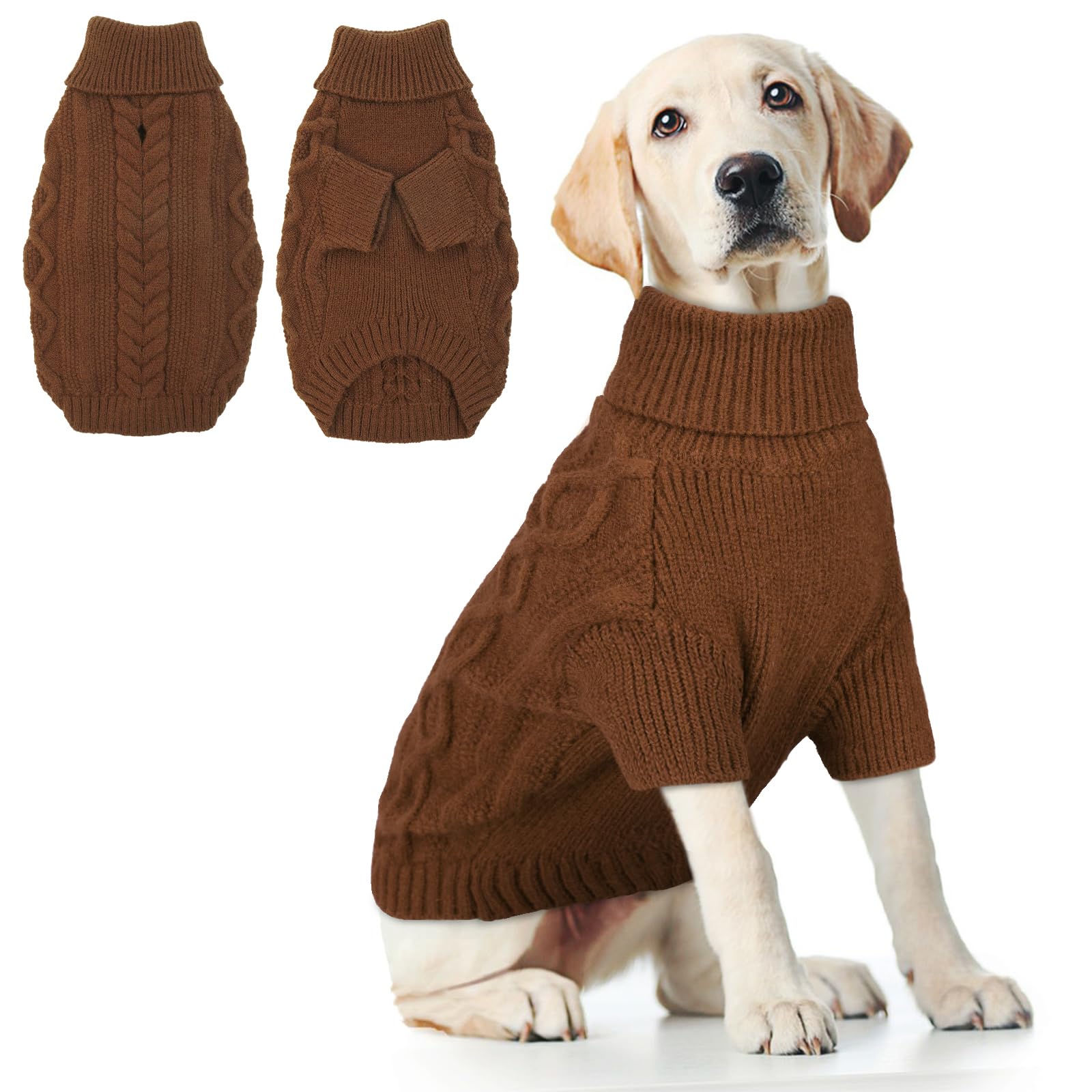Hjumarayan Dog Jumper Large, Knitted Jumpers for Large Dogs, Warm Pet Clothes Outfit for Winter Outdoor, Soft Sweater Thick Coat for French Bulldog, Border Collie, Brown XL — image 1