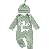 Yoawdats Newborn Little Brother Romper Baby Boy Waffle Knit Outfit With Hat Fall Winter Infant Clothes Set