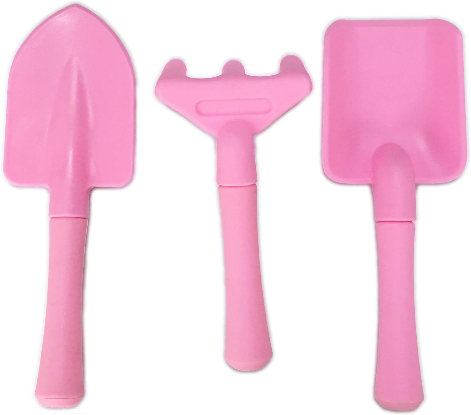 Wassontec Kids Gardening Tools Toddler Garden Tool Set Plastic Small Shovel and Rake Trowel Toys for Kid Toddlers Childrens, 3-Piece (Pink)