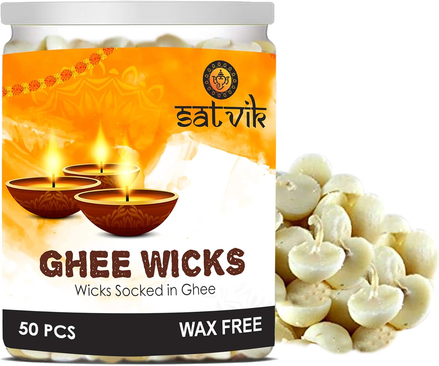 Buy Satvik Pure Ghee Wicks for Pooja 50 Pc. Wax Free Readymade Ghee