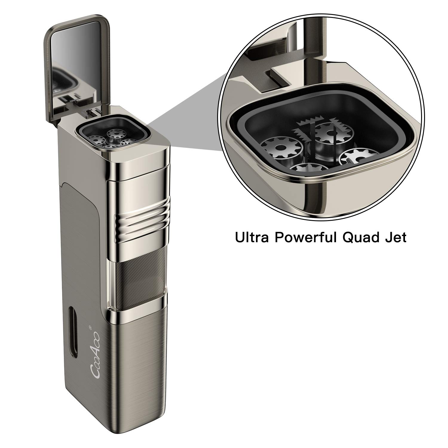 Sturmfeuerzeug Zigarrenfeuerzeug Jetflame-Feuerzeug 1-2 Sekunden zum Anzünden von Zigarren&Pfeifen Pfeifenfeuerzeug mit 4 starke Jetflamen, aus Metall mit Zigarrenbohrer Nachfüllbar Gasfeuerzeug