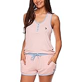 U.S. Polo Assn. Women's Striped Summer Pajama Set, Tank, Shorts Valentines Gifts for Her