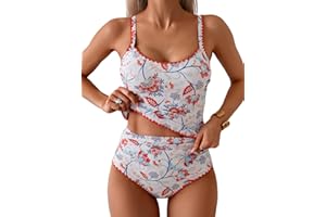 Eomenie Tankini Swimsuit for Women Tummy Control Ruched Two Piece Bathing Suits High Waisted Shell Stitch Swimwear