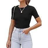 ZESICA Women's Short Sleeve Sweater Tops 2026 Summer Crewneck T Shirt Ribbed Knit Slim Fit Basic Solid Color Tee