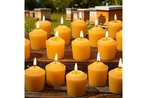 UNITELAND 24pcs Beeswax Candles, 1.77 x 1.89 Inches 100% Pure Natural Beeswax Votive Candles Bees Wax Small Pillar Candles for Meditation Yoga Home Room Decor Party Wedding Spa