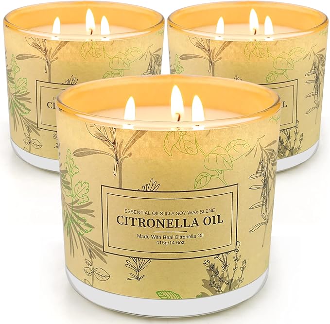 Citronella Candles Outdoor Indoor Large,3 Pack 14.6oz Soy Wax Long