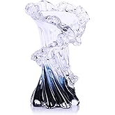 oliruim Hand Blown Blue Glass Vase, Unique Art Beautiful Ocean Glass Vase for Home Centerpiece, Coffee Table, Living Room, Office Decor - 8" H