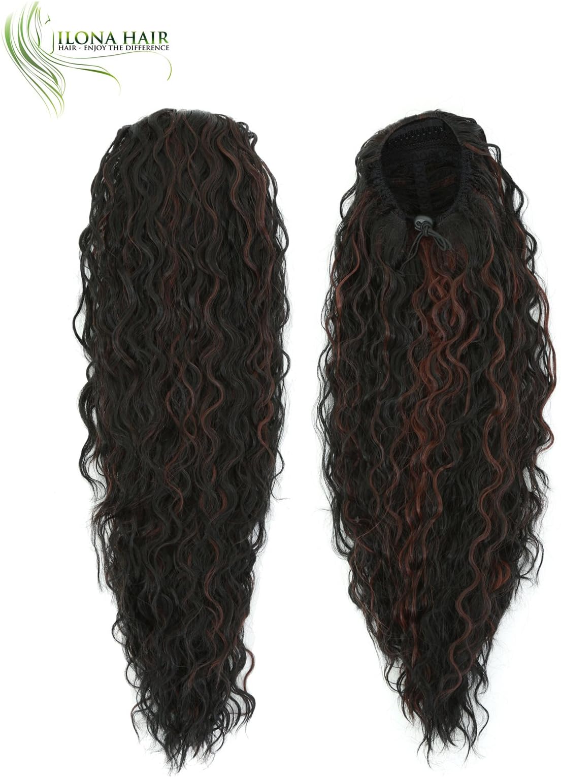Long Ponytail Extension Hairpiece WAVY/CURLY Hair 15.5-20" Drawstring 14 Colors Black Brown Blonde Mix Ombre for Black and White Woman Synthetic Hair Natural Looking Heat Resistant Hair (FS1B/33)