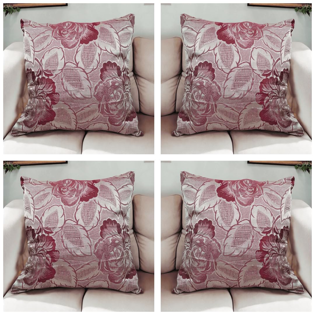 Seechoo Floral Flower Cushion Covers, Set of 4, 40x40cm, Assorted Colours (Maroon)