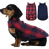 Kuoser Reversible Winter Coat, British Style Jacket for Small Dogs, Warm Windproof Puppy Cold Weather Clothes Vest, Red XS
