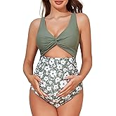 Summer Mae Maternity Cutout One Piece Swimsuit Twist Front Criss-Cross Bathing Suit High Waisted Pregnancy Swimwear