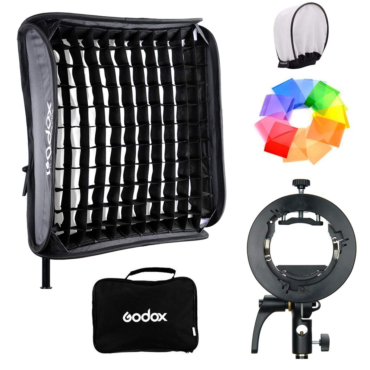 Godox S2 S-Type Bracket with Softbox Honeycomb Grid Set for Godox V1 AD200 TT350 TT685 V860 V860II Series Speedlite and Other Brand Flashes, Compatible with other Bowens Mount Accessories (60x60cm)