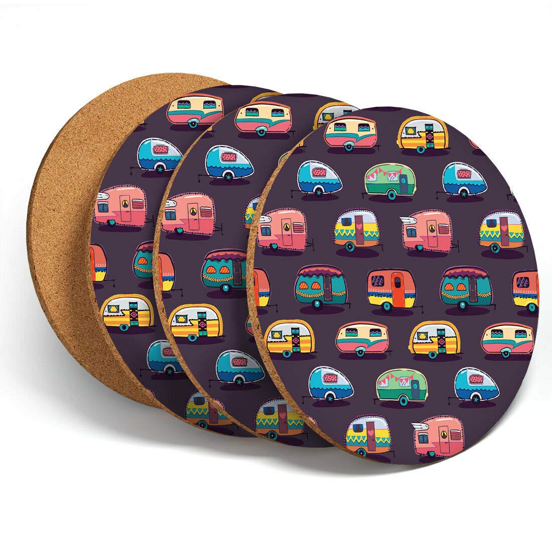 Destination Vinyl 4 Set - Fun Caravans Caravan Camping Coasters - Kitchen Drinks #3172