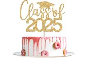 YOTAWEBERY Class of 2025 Cake Topper, Congrats Grad Decorations, 2025 Grad Decor, Congratulations, High School College Graduation Party Decorations (Gold Glitter)