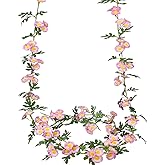 GhuaH 2 Pcs Wildflower Garland Spring Flowers Garland Pink Artificial Daisy Flowers and Leaves Faux Floral Vine for Mantle Baby Shower Wedding Arch Front Door Porch Staircase Summer Decor