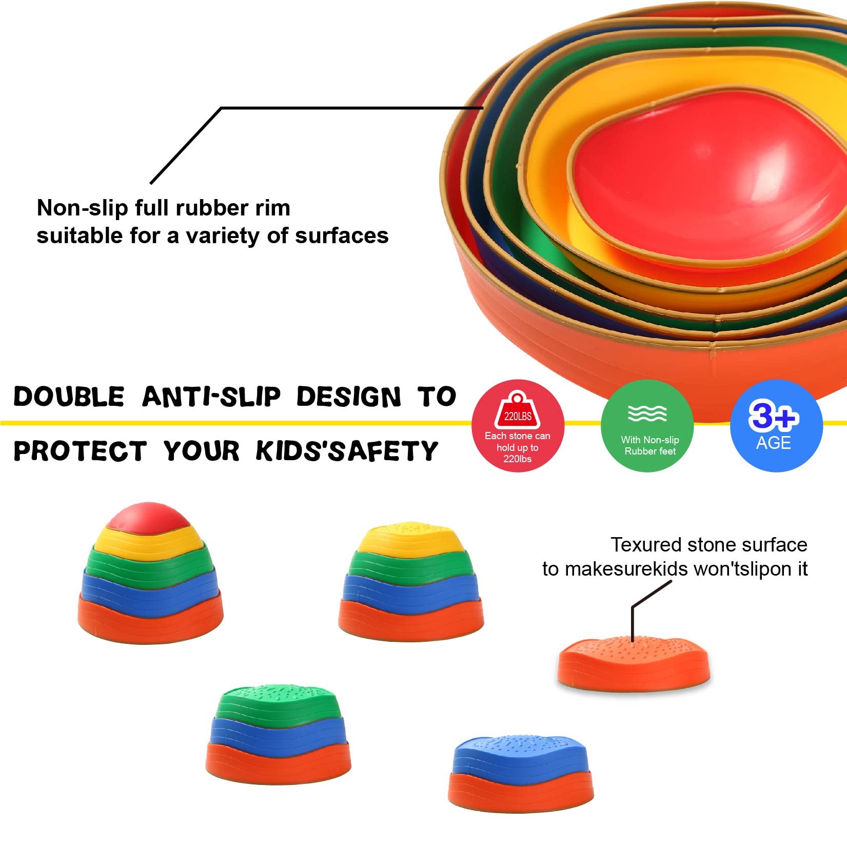 Fanboxk Stepping Stones for Kids,Non-Slip Toddlers Stepping Stones for Promoting Children's Balance Coordination Skills,Obstacle Courses Sensory Toys Outdoor or Indoor Play for Kids 3-8