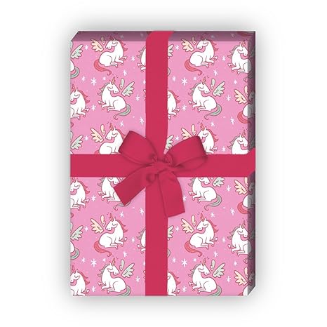 Mädchen Geschenkpapier mit geflügeltem Einhorn für tolle Geschenk Verpackung und Überraschungen 32 x 48cm, Dekorpapier, Papie