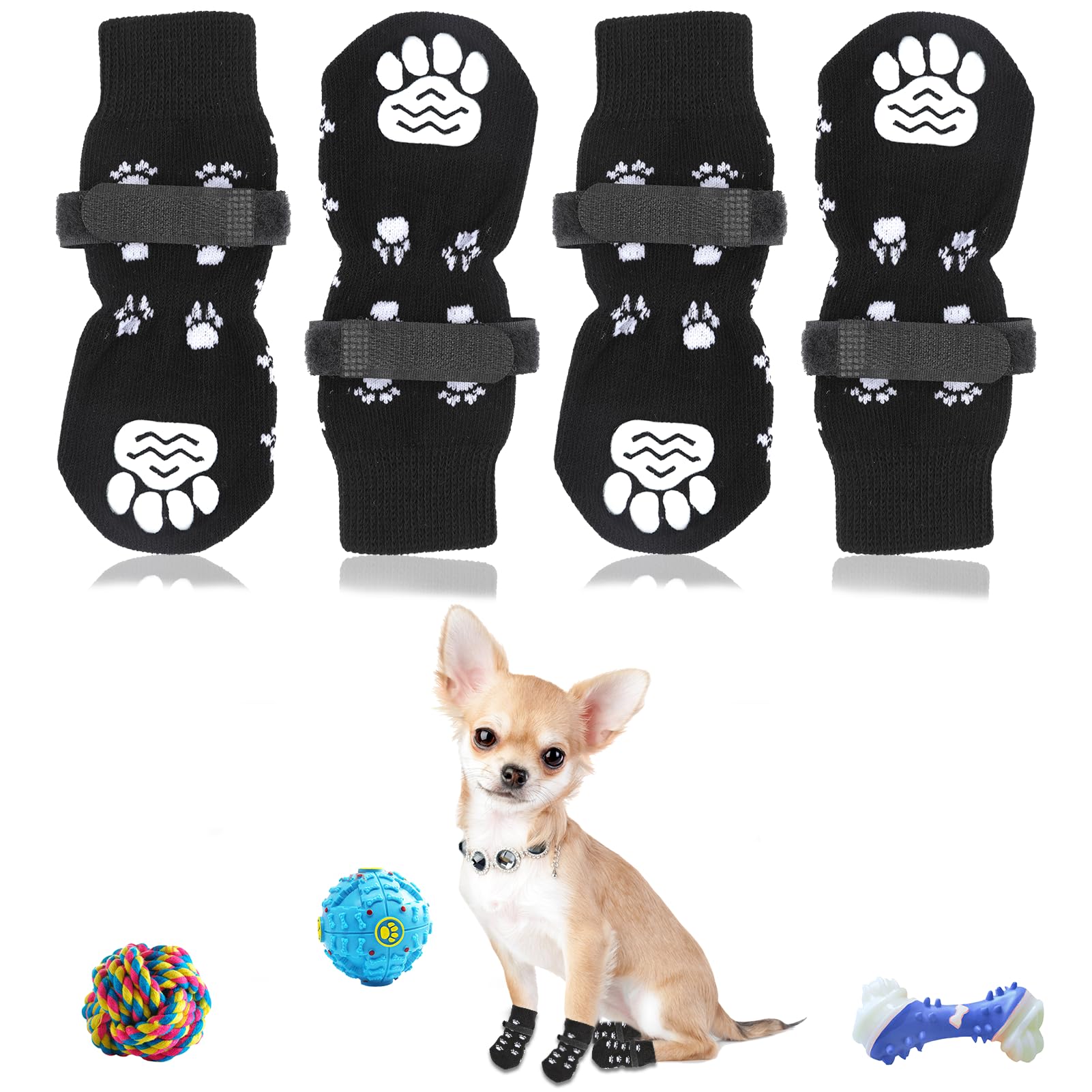 JINSIHU 4 Pet Adjustable Non-Slip Socks, Non-Slip Socks for Dogs and Cats, Indoor Dog Socks, Non-Slip Dog Socks, Suitable for Large Dogs (S)