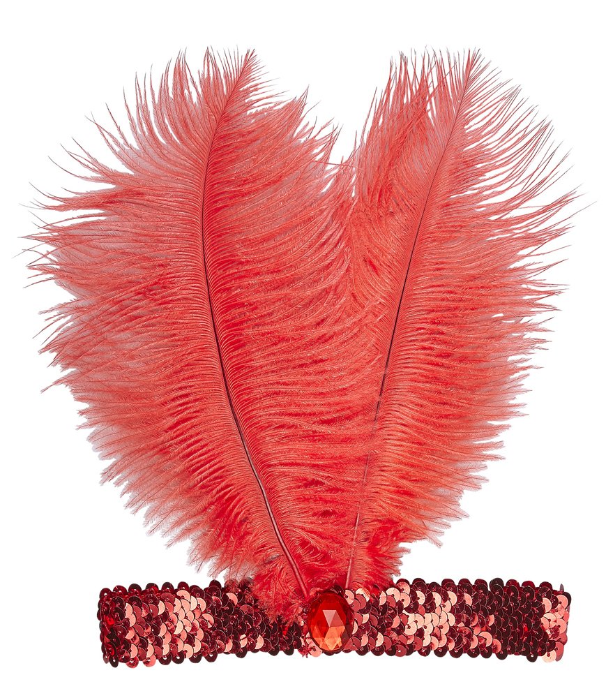 Red Sequin Headbands with2 Feathers And Gem Accessory for Fancy Dress
