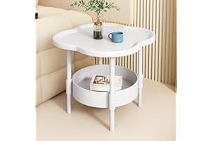 LOVSKOO End Table Living Room 2-Tier Night Stand Bedside Table Mini White Nightstand Side Tables Bedroom Furniture Small End Tables for Small Spaces, Stable Frame, Easy Assembly, White