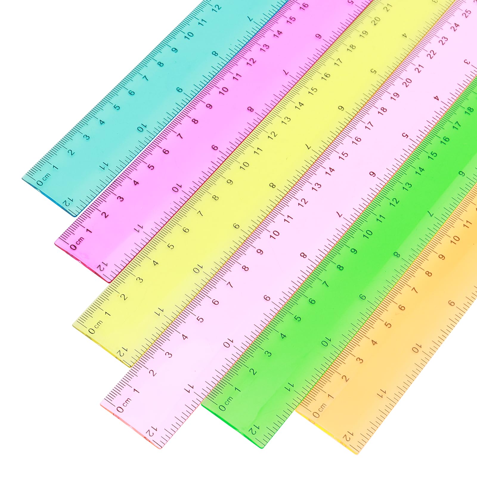 MUKCHAP 30 Pieces 30cm/12 Inch Colorful Ruler with Inches and Metric, 6 Colors Plastic Straight Ruler for Office