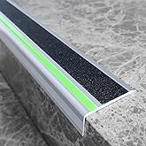 ZALNVEY 3 Pack 48 in L Shaped Stair Nosing with Green Glow Strip, Outdoor Aluminum Stair Edge Protector, Long Stair Edging Stair Trim, Anti Slip Traction Steps Treads Plate Help Elderly, Kids Walk