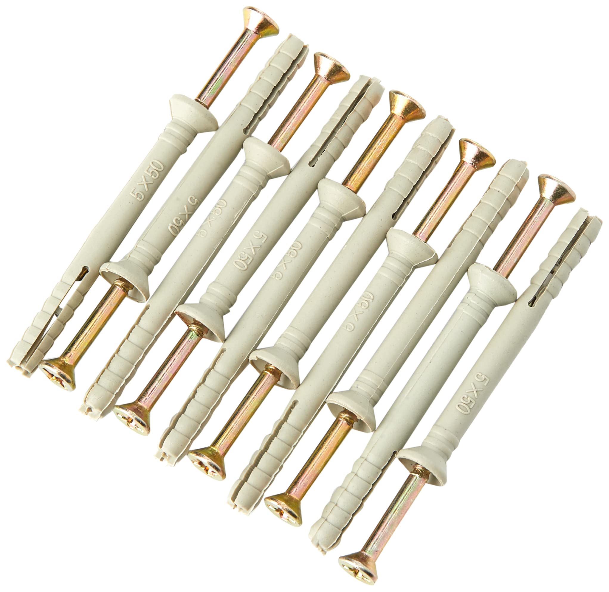 Merriway BH02865 (10 Pcs) Ha mmer Type Solid Wall Fixing with Nylon Plug, M5 x 50 mm (3/16 Inch x 2 Inch) - Pack of 10 Pieces