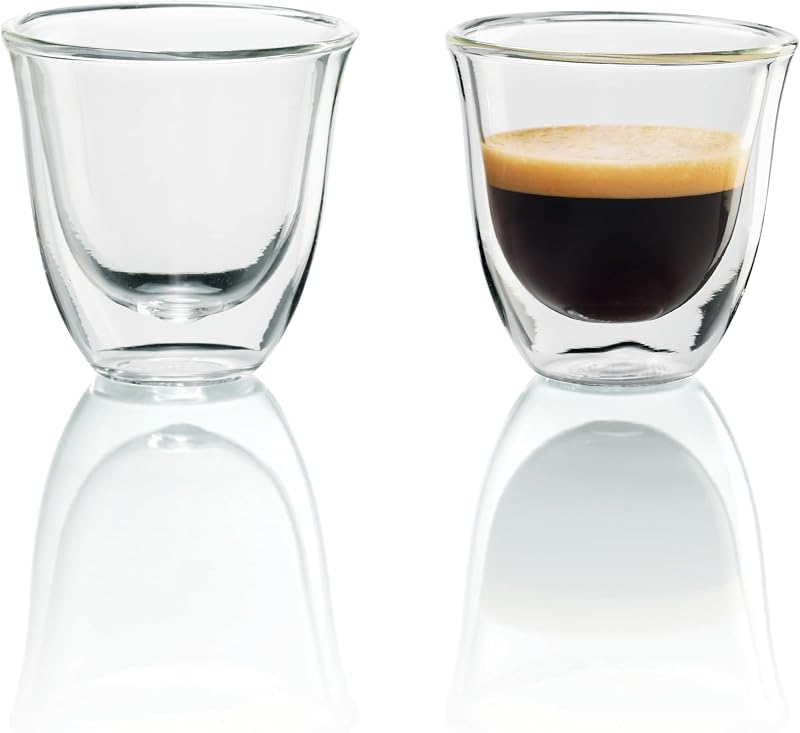 DLSC310, Bicchieri Espresso di Vetro a Doppia Parete, Vetro Borosilicato ritenzione del calore, Trasparente, Set di 2 pezzi x 90 ml