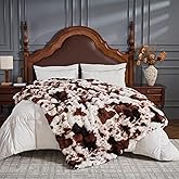 Cow Print Faux Fur Throw Blanket for Couch, Soft Fluffy Fuzzy Plush Bubble Blanket for Sofa Bedroom Living Room, Cozy Warm Reversible Luxury Winter Blanket,Coffee,50x60 Inch
