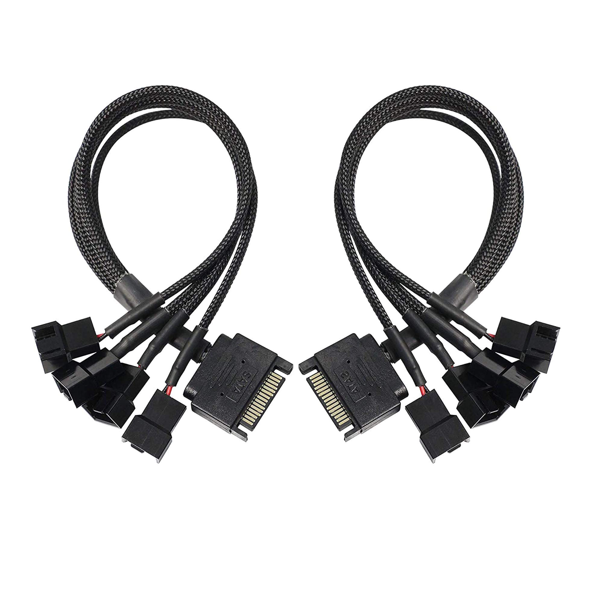 XMSJSIY SATA to 3 Pin 4 Pin Fan Adapter,15pin SATA to 4 x 3 pin / 4 Pin 12V PC Case Fan Splitter Extension Power Cable Adapter-28cm-2pcs