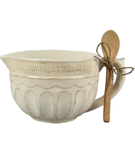 Omniware Simsbury Blue Batter Bowl - 2 Quart Stoneware Mixing Bowl With Handle & Spout, Microwave & Oven Safe
