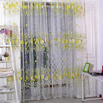 Zibuyu Sunflower Voile Door Window Screening Curtains Green