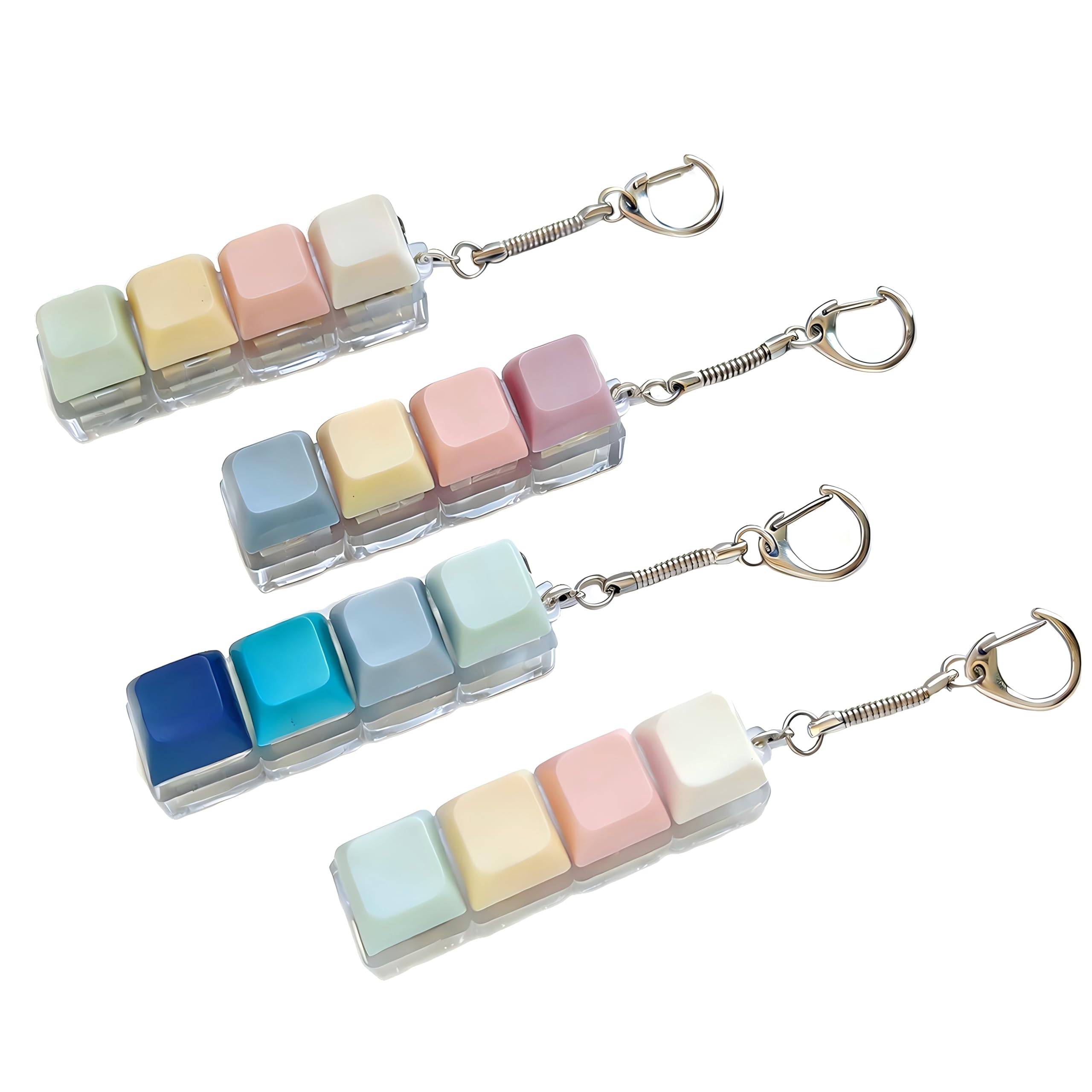 4Pcs Keyboard Fidget Toys, 4-Button Clicker Fidget Keychain Toys for Stress Relief -Keyboard Clicker Fidget Toy Clicker Keyboard Finger Keyboard for Adults & Teens
