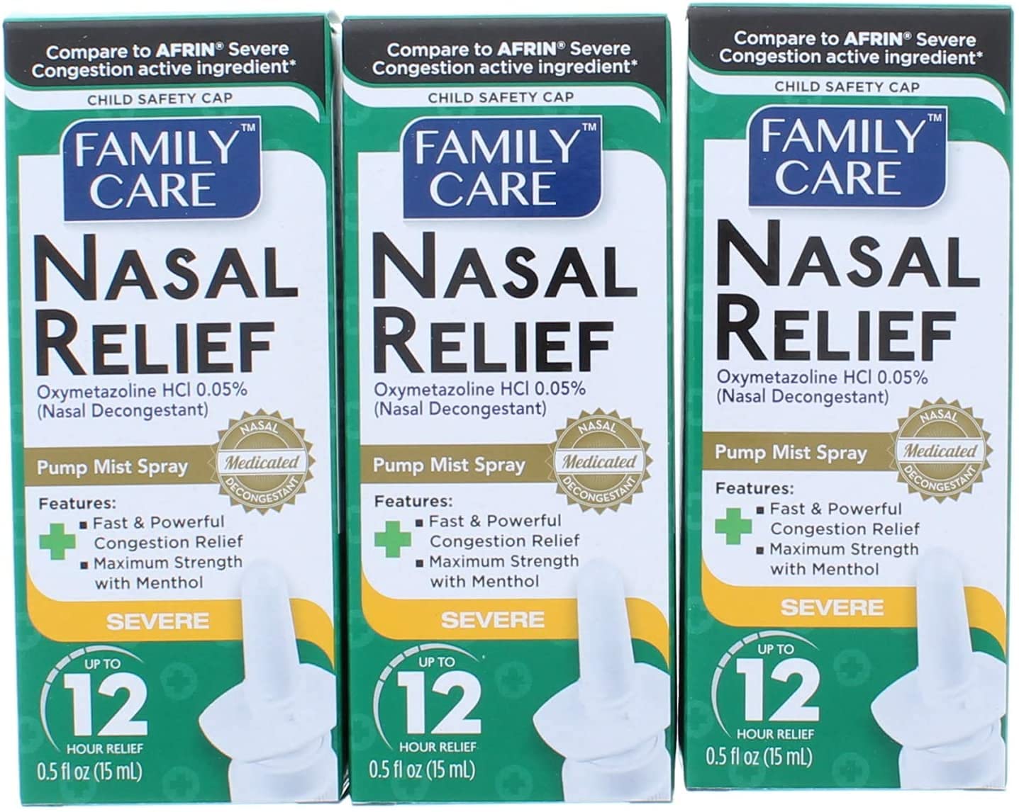 Nasal Relief Spray, Pump Mist, Anti-drip, Severe Congestion, (Oxymetazoline HCI) 12 Hours, 6 Pack.