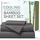100% Rayon Derived From Bamboo - Bamboo Sheets Twin Size - Cooling Sheets for Twin - Soft, Breathable & Hotel Luxury Bedding - 1 Flat & 1 Fitted & 1 Pillowcase with 16 Inch Deep Pockets - Dark Grey