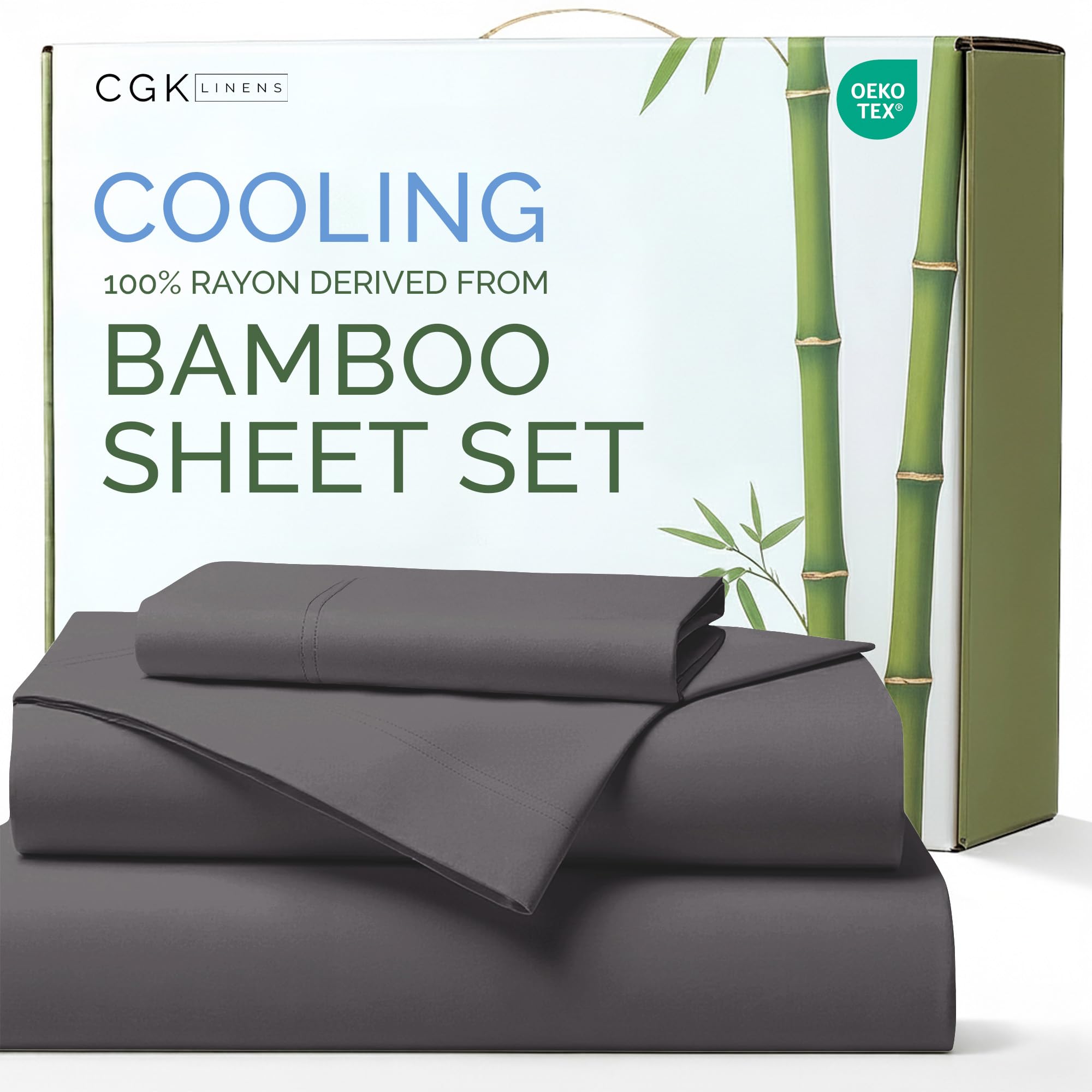 Photo 1 of 100% Rayon Derived From Bamboo - Bamboo Sheets Twin XL Size - Cooling Sheets for Twin XL - Soft, Breathable Hotel Luxury Bedding - 1 Flat & 1 Fitted & 1 Pillowcase w/ 16 Inch Deep Pockets - Dark Grey