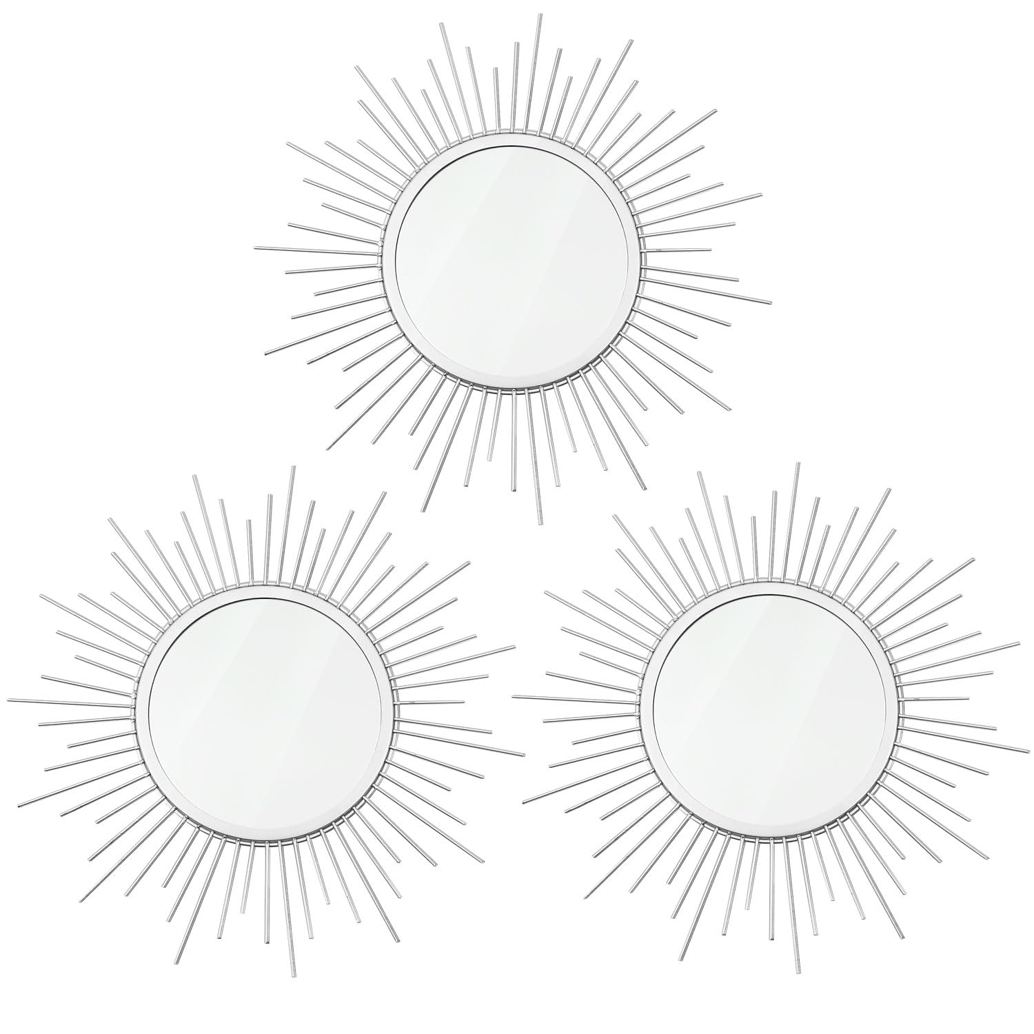 Photo 1 of 3 Pack Metal Mirrors for Wall Sunburst Wall Mirrors Home Décor Decorative Hanging Wall Art for Living Room Bedroom Entryway (Silver, Sunburst)