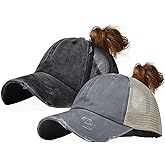 Eohak Distressed Ponytail Hats Baseball for Women Messy-Bun Pony Caps