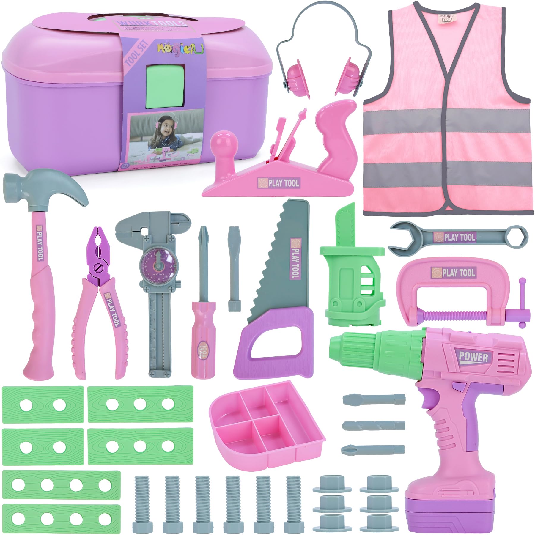 Photo 1 of Kids Tool Set, 31 PCS Kids Tool Box Pretend Play Construction Toy with Electric Drill Hammer Tool Accessories Toddler Tool Set for Girls Boys Ages 3 4 5 6 7 Years Old