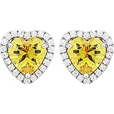 Navachi 925 Sterling Silver 18k White Gold Plated 4.5ct Heart Ruby Sapphire Emarald Stud Earrings