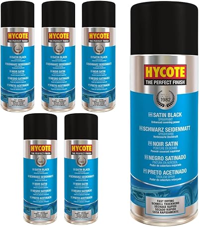 Hycote Fast Drying Satin Black Car Spray Paint 400 ml Pack of 6