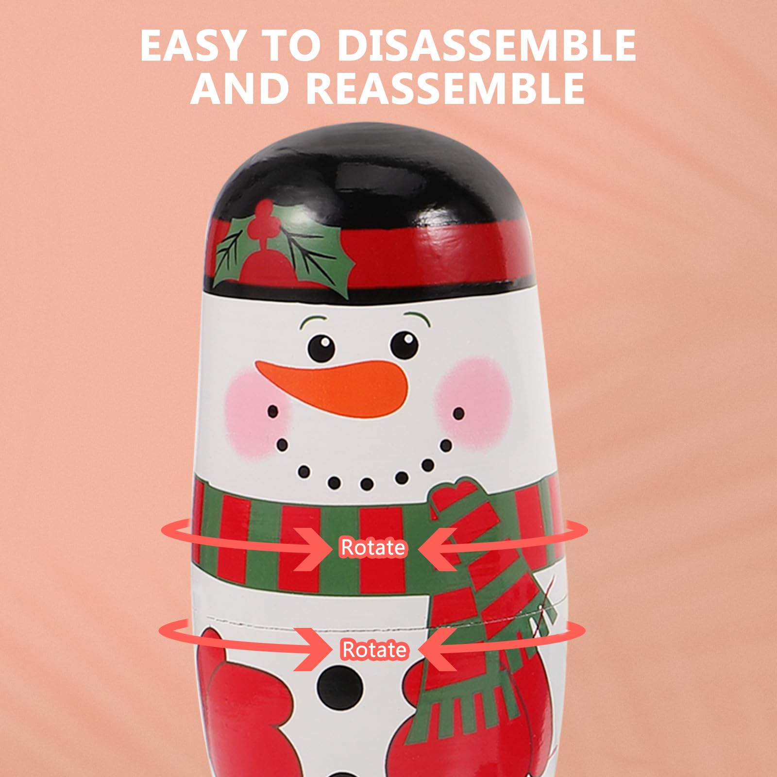 MAGICLULU 5PCS Christmas Russian Dolls Snowmen Matryoshka Wood Stacking Dolls Handmade Nesting Dolls for Birthday Home Decoration (Snowman Family)