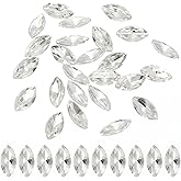 PATIKIL Marquise Gems, 25 Pcs 18x9mm Glass Rhinestones Flat Back Navette Horse Eye Crystal Gems for Jewelry Making DIY Craft, White