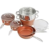 Hammered Copper Pots and Pans Set - Induction Dishwasher Safe Kitchen Nonstick Cookware Sets