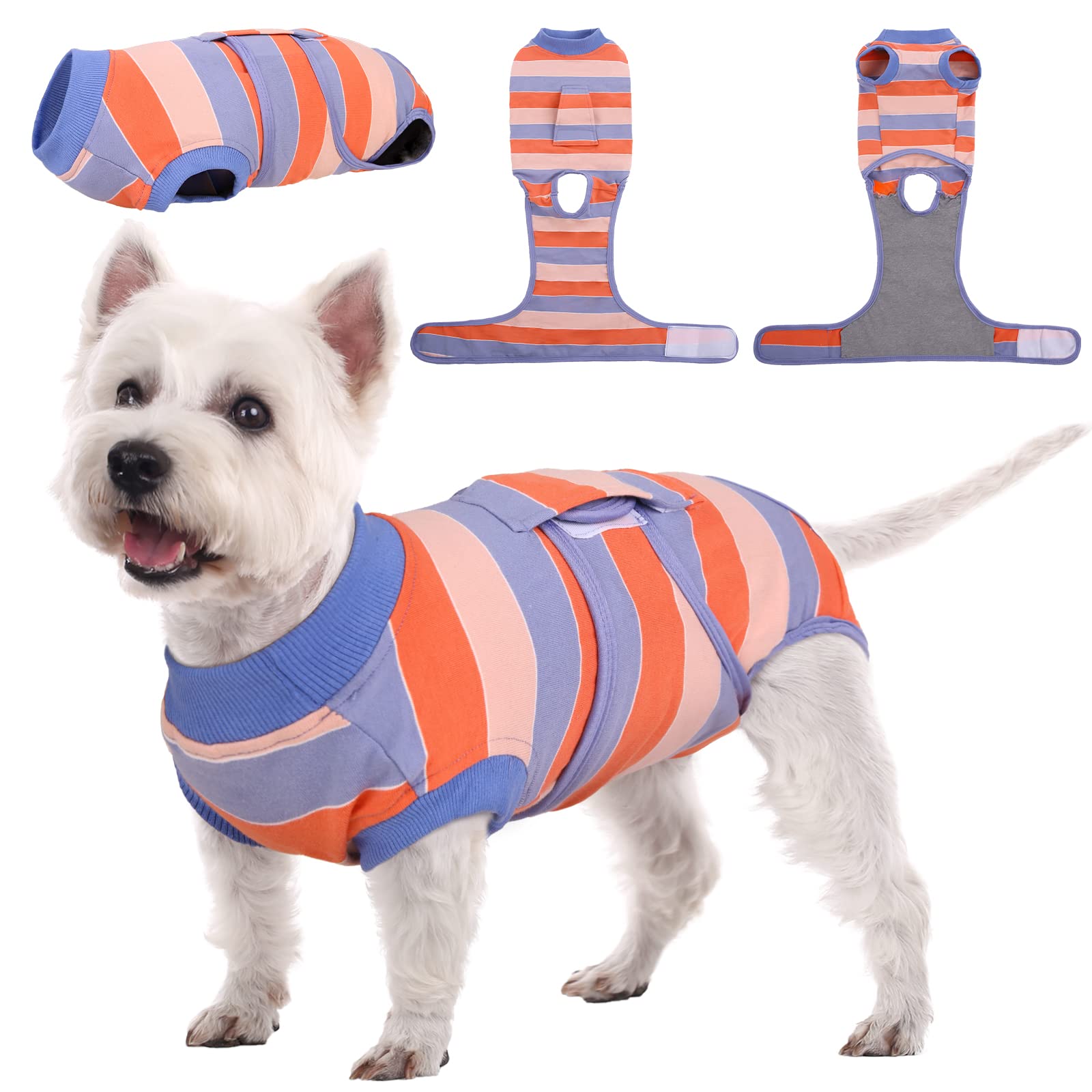 Kuoser Dog Surgery Recovery Suit, Dogs Recovery Suits for Female Spay and Male Neuter, Dog Onesie for After Surgery Post-Op Care, Puppy Post Body Vest Prevent Licking, Grey Stripe XS