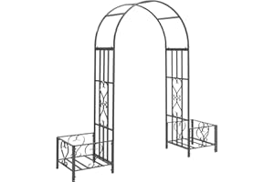 Outsunny 7FT Metal Garden Arch with 2 Planter Boxes, Decorative Outdoor Walkway Arbor for Climbing Vine Plants for Patio Back