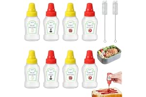 8Pcs Mini Condiment Squeeze Bottles with 2 Cleaning Brush,25ml Leakproof Mini Ketchup Sauce Bottles Refillable Ketchup/Soy Sa
