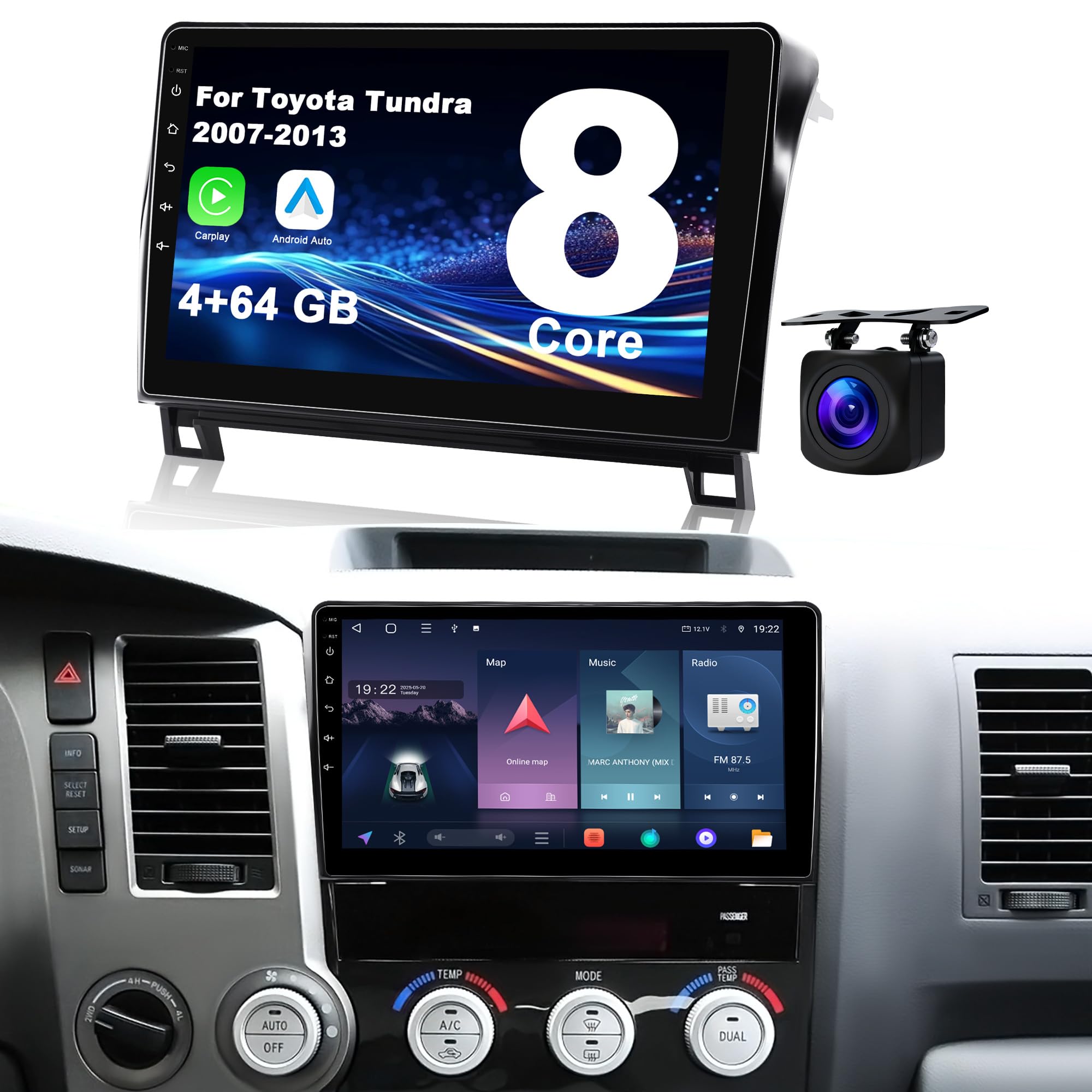 Photo 1 of Android 15 Car Radio for Toyota Tundra 2007-2013 & Sequoia 2008-2018: 10'' 8Core+64GB Car Stereo Upgrade Wireless CarPlay & Android Auto with WiFi 6, Bluetooth, GPS, FM, JBL, EQ, SWC, Backup Camera