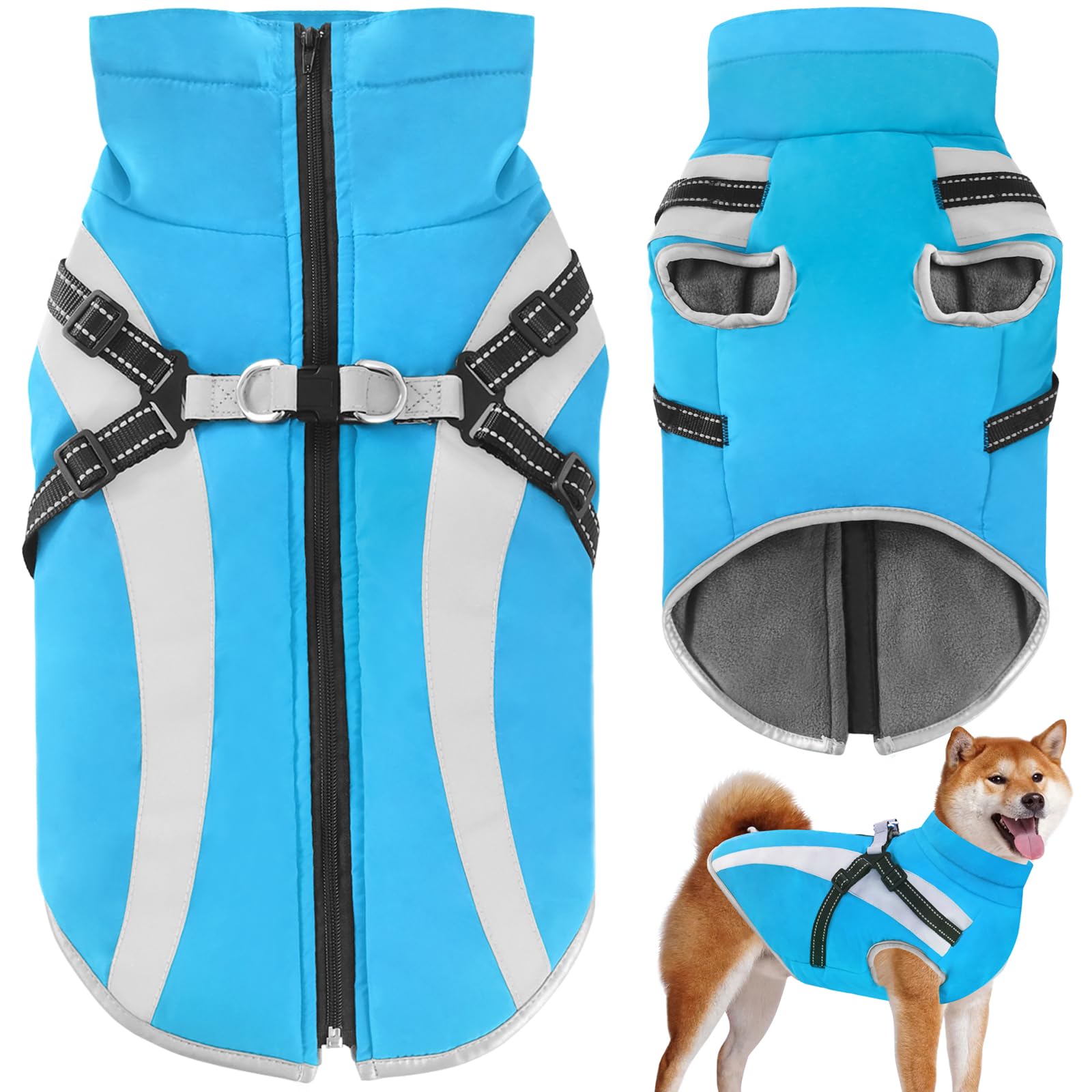 Oslueidy Waterproof Dog Coat with Harness,Winter Warm Jacket Windproof Pet Clothes Snowsuit Dog Jackets for Small Medium Large Dogs XL-6XL — image 1